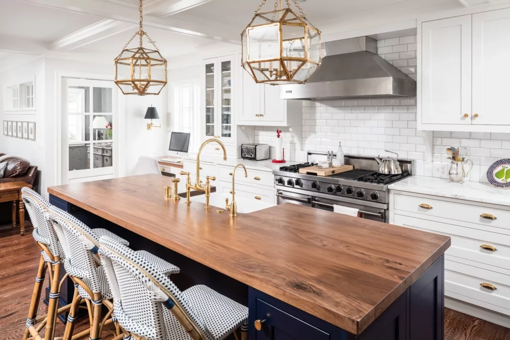 Kitchen island with a wooden counter top