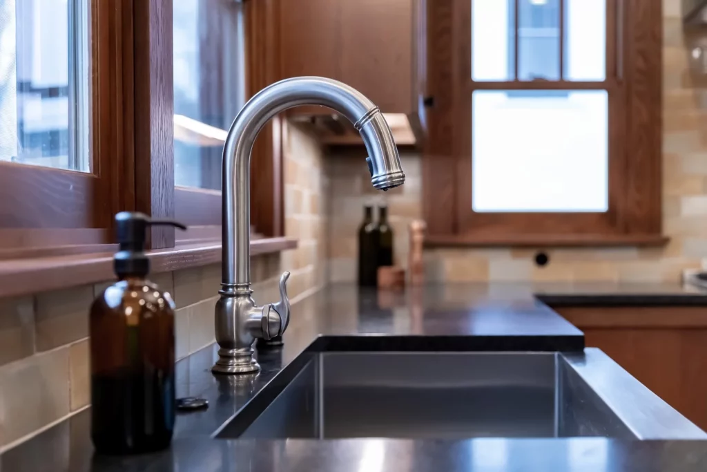 Silver kitchen sink faucet