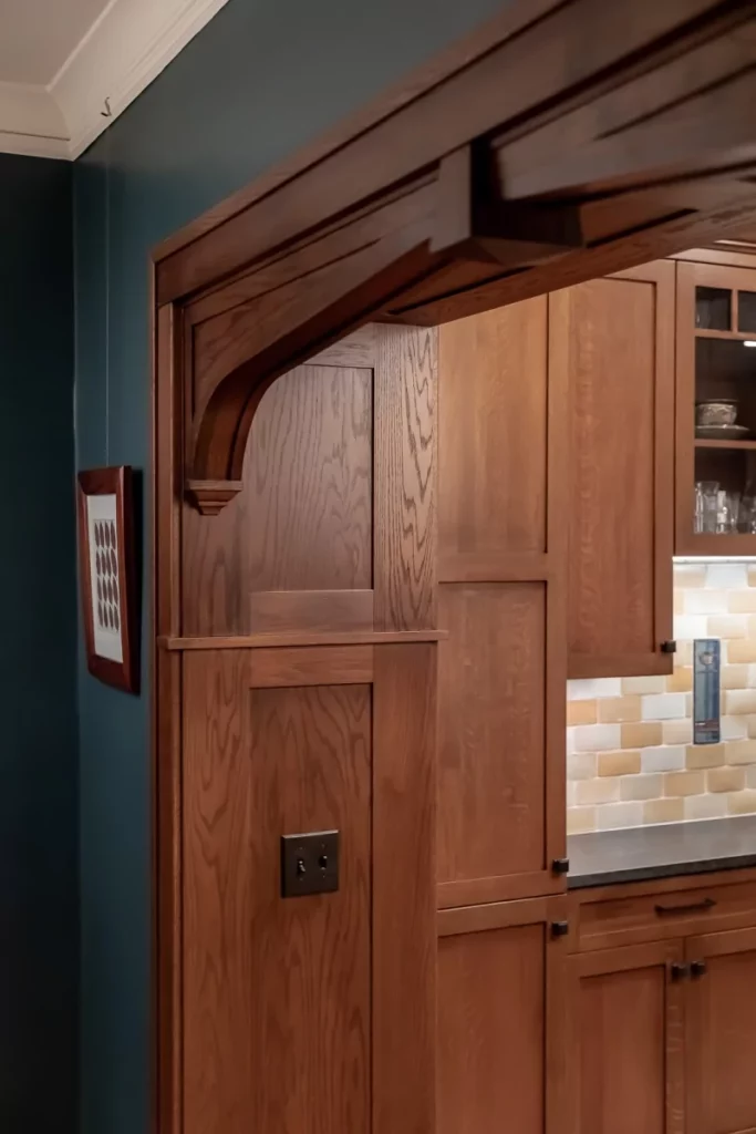 Wood cabinetry and accents in a kitchen